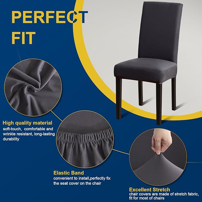 Chair Covers, Stretch Kitchen Chair Covers/Dining Room Chair Covers Set of 8, Removable Washable Dining Chair Slipcovers for Home, Hotel, Banquet