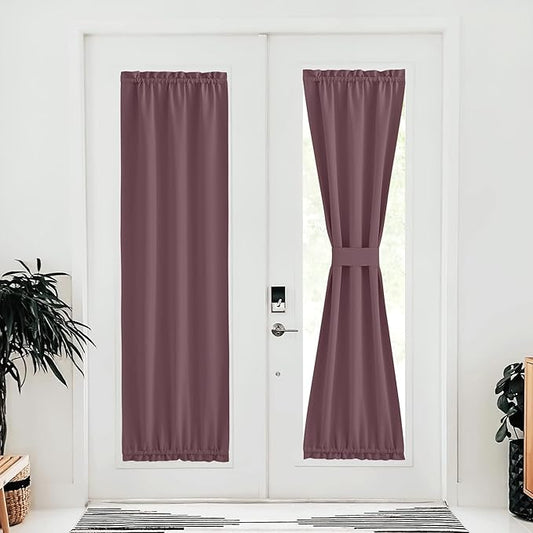 NICETOWN Door Curtains for Doorway, Farmhouse Privacy Curtains for French Patio Glass Door, Thermal Insulated Rod Pocket Sidelight Tie Up Shade, 25" W x 80" L, 1 Panel, Dry Rose