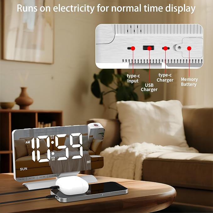 Lamisola Projection Alarm Clock for Bedroom Ceiling, White Digital Clock - Image 6