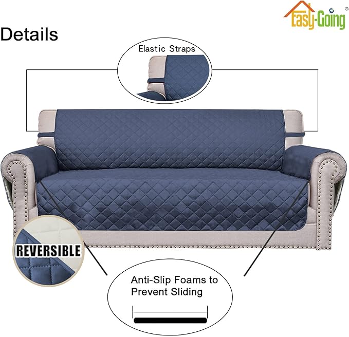 Easy-Going Chair Sofa Slipcover Reversible Sofa Cover Water Resistant Couch Cover Furniture Protector Cover with Elastic Straps for Pets Children Dog Cat (Chair, Dark Blue/Ivory)