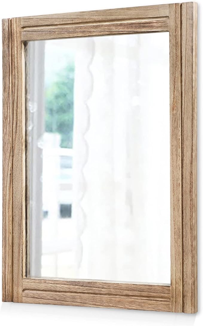 AAZZKANG Rustic Mirror for Wall with Rectangle Wood Framed Decorative Hanging Mirrorrs Large 26"x18"for Bedroom Bathroom Living Room Dressing Room
