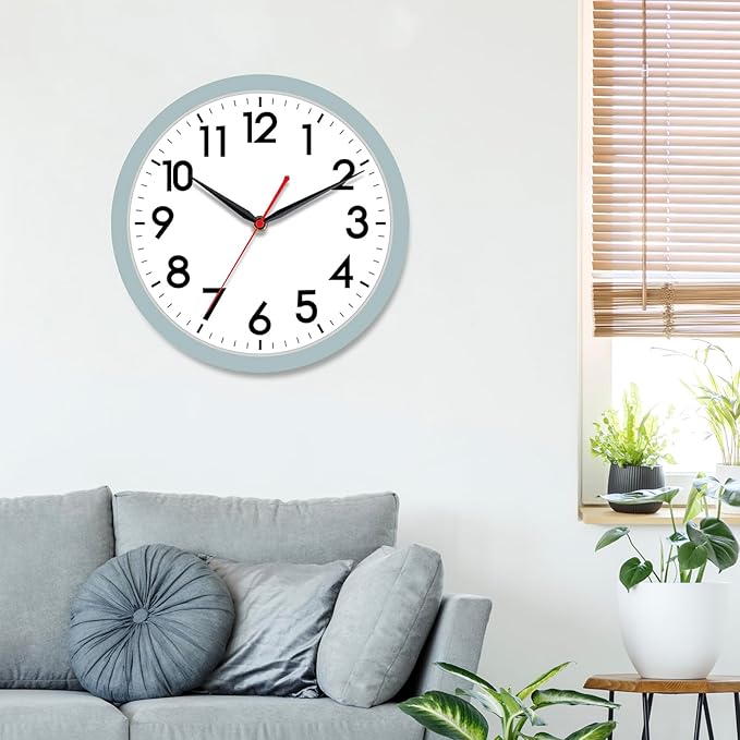 AKCISOT Wall Clock, Modern Small Wall Clocks Battery Operated 12 Inch, Silent Non-Ticking Analog Classic for Office, Home, Bathroom, Kitchen, Bedroom, School(Blue Gray)