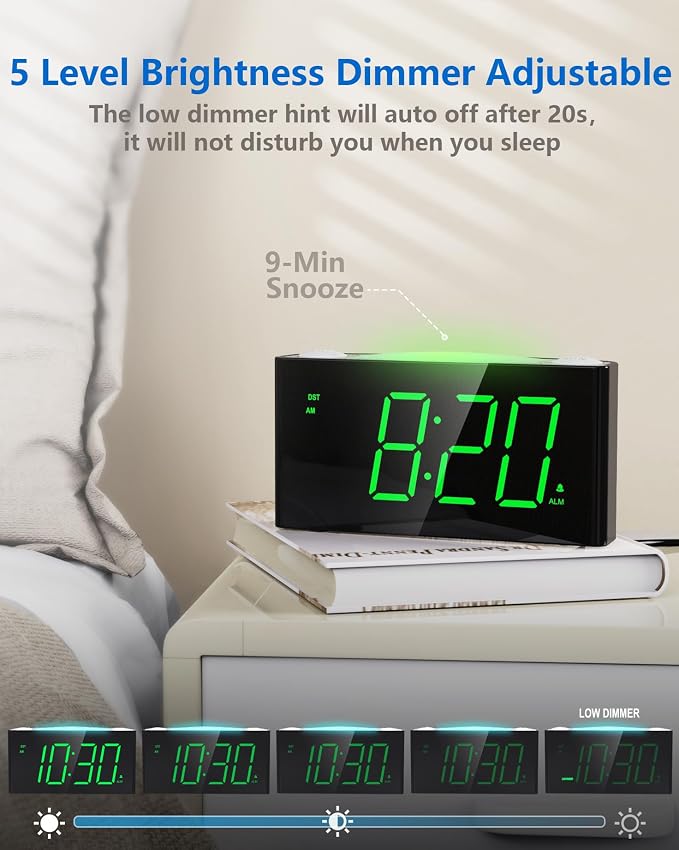 Digital Alarm Clock for Bedroom, Large Screen with 7 Color Night Light - Image 3