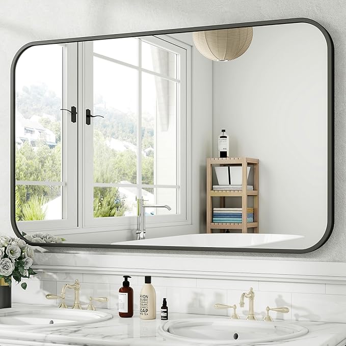 HARRITPURE Bathroom Mirror 48''x30'' - Black Wall Mirror for Over Sink, Aluminum Frame Rectangle Vanity Mirrors for Entryway Bedroom Living Room, Wall-Mounted Horizontally or Vertically