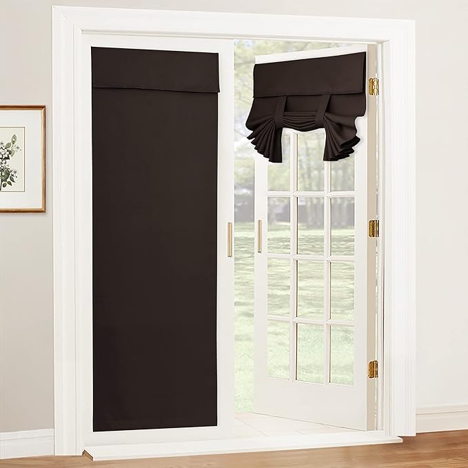 RYB HOME Blackout Door Curtain - Privacy Thermal Insulated Front/Tricia/Patio French Door Window Curtains Sidelight Curtain Tie up Shade, W34 x L69 inch, 1 Panel, Brown