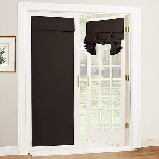 RYB HOME 80 inch Tricia Door Window Blinds/Shades, Thermal Insulated Light Block Energy Efficient French Door Curtain Tie up Shades, 26 inch x 80 inches, Brown