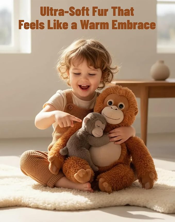 24-inch Mama Punch Monkey Plush Toy, Baby Monkey & Orangutan Plush Stuffed Animal, Protect Punch Orangutan Stuffed Animal, Cute Monkey Holding Plush Toy