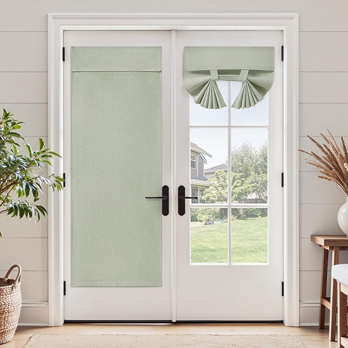 HOMEIDEAS 100% Linen Blackout French Door Curtains, Privacy Door Window Curtains, 26 X 40 Inch Room Darkening Blinds, Thermal Insulated Shades for Bedroom, 1 Panel, Sage Green