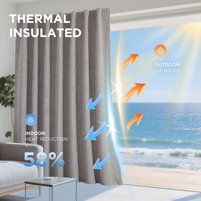 Joydeco 100% Blackout Curtains for Bedroom - Natural Linen Curtains, Thermal Insulated Linen Light Blocking Drapes, Rod Pocket & Back Tabs (Linen, 52" W x 90" L (Pack of 2))