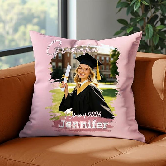 Custom Pillow with Picture & Text - Include Insert, Personalized Graduation Gifts for Class of 2026, Inspirational Souvenir Gifts for Senior College Masters