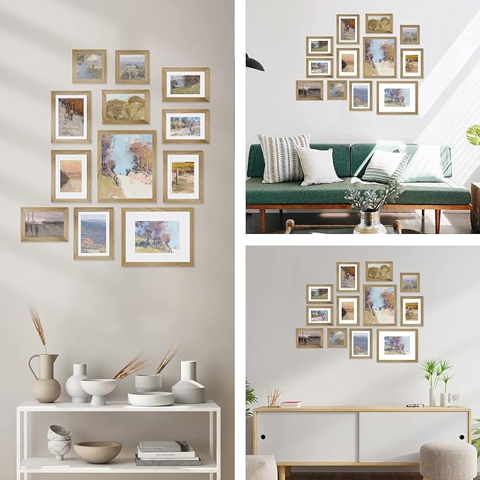 Egofine Picture Frame Set 12 Pack, Gallery Wall Frame Collage with Two 8x10, Four 5x7, Four 4x6, Two 4x4 for Wall and Tabletop, Made of Solid Wood, Covered by Plexiglass, Carbonized Brown