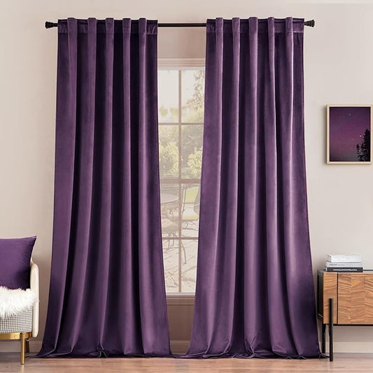 MIULEE Purple Velvet Curtains 96 inches - Luxury Blackout Curtains for Bedroom Living Room Thermal Insulated Super Soft Window Drapes Rod Pocket & Back Tab, W52 x L96 inches, 2 Panels