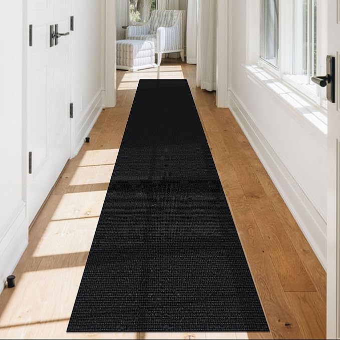 KOZYFLY Washable Runner Rug 2x12 ft Hallway Kitchen Runner Rugs with Rubber Backing Non Slip Entryway Runner Indoor, Extra Long Carpet Runners for Hall Kitchen Entryway, Black