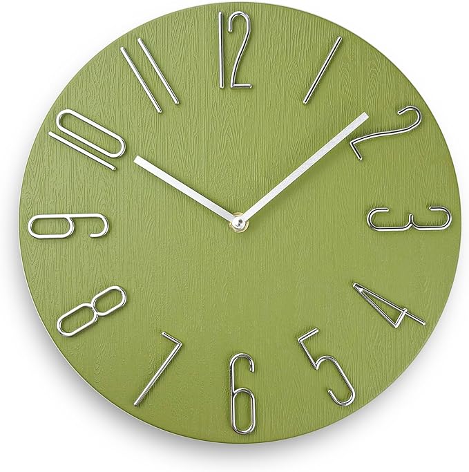 Wall Clock, Silent Clock, Wall Clocks Battery Operated??? 12 inch Modern Wall Clock, Suitable for Offices, Living Rooms, Kitchens, Homes, Schools (Yellow Green Without Second Hand)