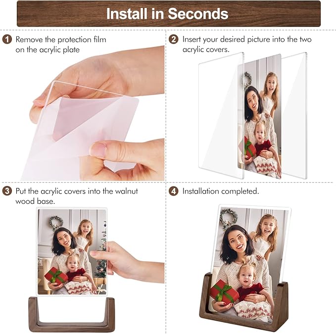 Mixoo 6x8 Picture Frame 2 Pack - Rustic Wooden Photo Frames with Walnut Wood Base and High Definition Break Free Acrylic Glass Covers for Desk or Tabletop Display (6×8 inch, Vertical + Vertical)