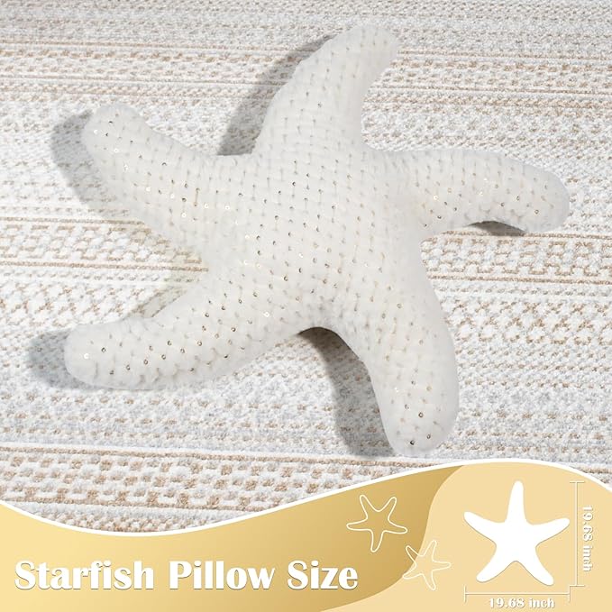 Marble Empire Starfish Pillow for Couch and Bed, Coastal Decor Throw Pillow, Ocean Beach Theme Accent Pillow for Living Room（Sequins）