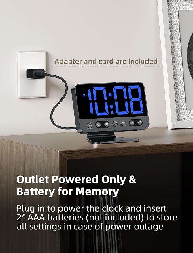 Odokee Digital Alarm Clocks for Bedrooms with Large Bold Number | Electric Desk Clock with Night Light & Brightness Dimmer - Loud Alarm for Heavy Sleepers with Adjustable Volume - Blue - Image 6