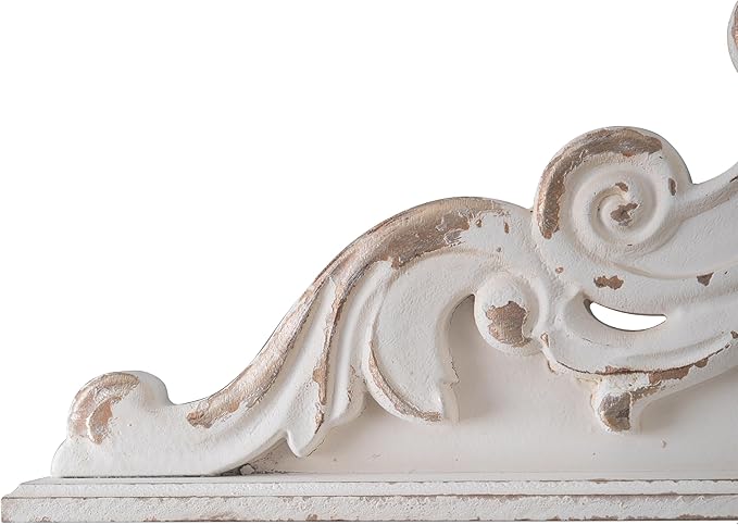 SOFE 39 inch Floral Carved Wall Sculptures French Country Wall Decor, Gorgeous Shabby Chic White Wood Wall Art, Arabesque Over The Door Decor for Farmhouse Living Room Bedroom Entryway Kitchen