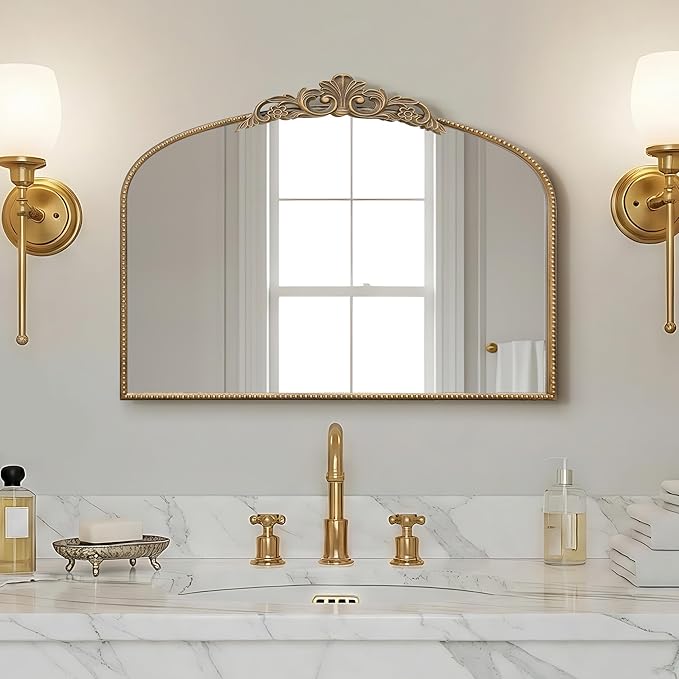 Micasso Vintage Wall Gold Mirror: 24"x 32" French Baroque Antique Mirror - Traditional Ornate Decorative Arched Mirrors for Wall/Bathroom/Entryway/Fireplace/Hallway - Home Decor for Living Room