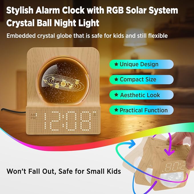 DreamSky Space Alarm Clock for Kids Teens with RGB Night Light for Bedroom - Image 2