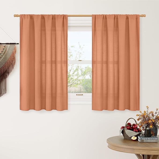 LAMIT Terracotta 48 Inch Linen Curtains for Cafe 2 Panels, Linen Textured Light Filtering Panels Rod Pocket Neutral Privacy Drapes for Small Window/Loft Room, 42 x 48 Inch