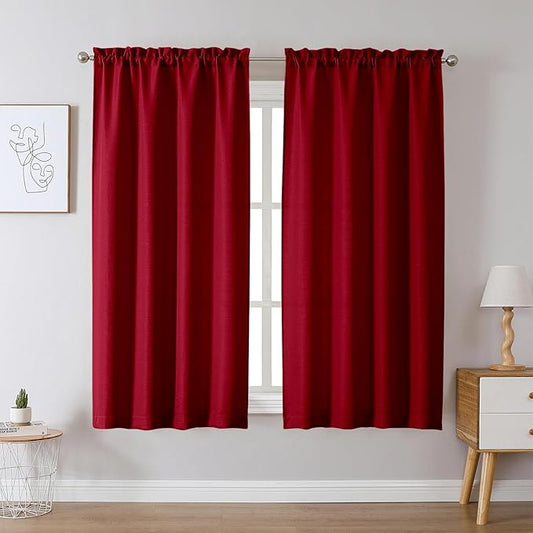Chyhomenyc Christmas Red Curtains 72 Inch Length 2 Panels Set, Faux Linen Textured Light Filtering Soft Airy Privacy Farmhouse Curtain Drapes for Living Room Bedroom, 40 Wx72 L Inches