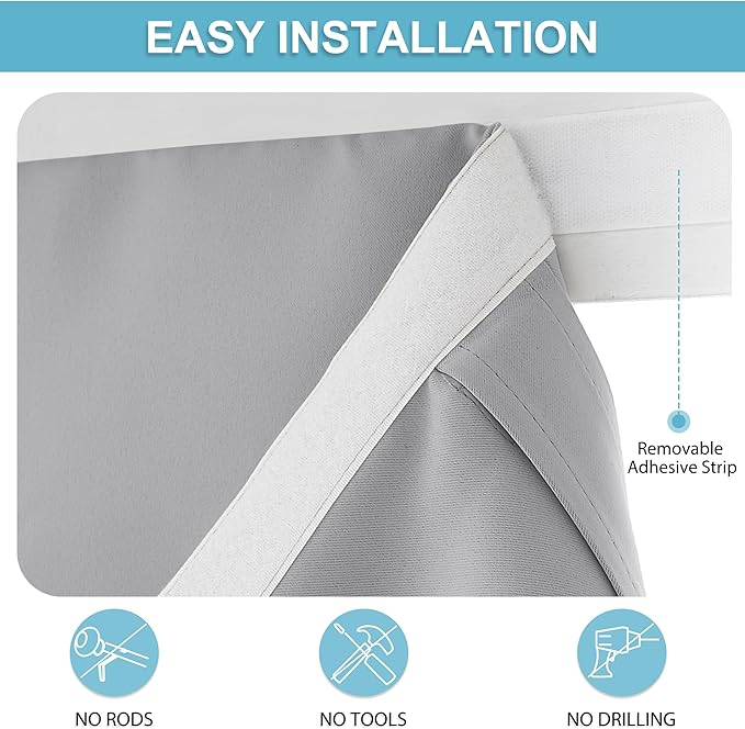 RYB HOME Blackout French Door Curtain - Privacy Thermal Insulated Window Shades for Patio Kitchen Front Entry Back Door Glass Window, Self Adhesive No Drill, 1 Panel, 12" W x 69" L, Sliver Grey