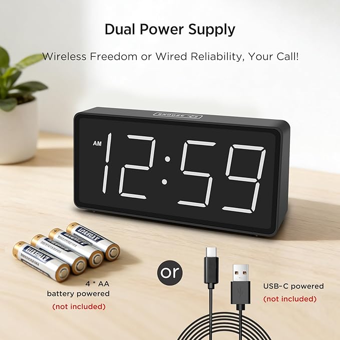 Peakeep Battery Operated Digital Alarm Clock for Bedrooms Big Numbers - Image 2