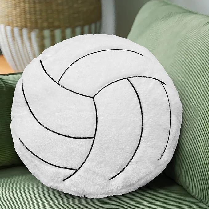 Volleyball Pillow, Soft Fluffy Volleyball Plush Pillow Round Stuffed Sports Throw Pillows, Volleyball Shaped Decorative Throw Pillow for Sofa, Bedroom, Sports Room, Home Decor Gifts 15.7"