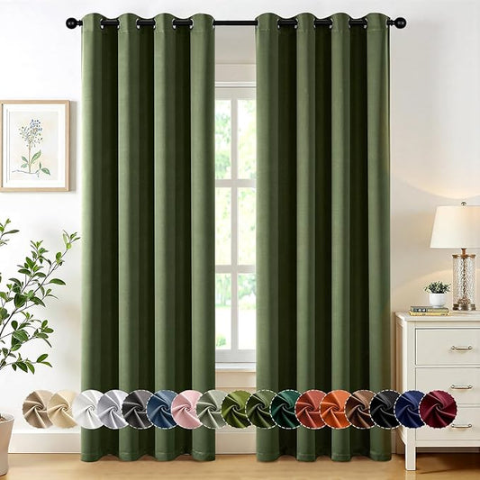 MIULEE Olive Green Blackout Curtains for Bedroom Living Room 84 Inches Long 2 Panels, Thermal Insulated Room Darkening Drapes Grommet Noise Reducing Light Blocking Window Treatments 50x84 Inch