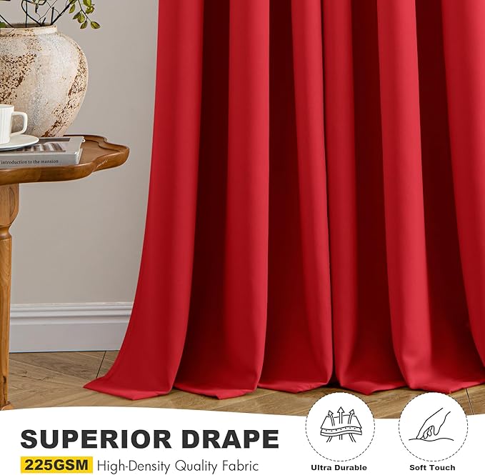 MIULEE Christmas Red Blackout Curtains for Bedroom Living Room 90 Inches Long 2 Panels, Thermal Insulated Room Darkening Drapes Grommet Noise Reducing Light Blocking Window Treatments 40x90 Inch