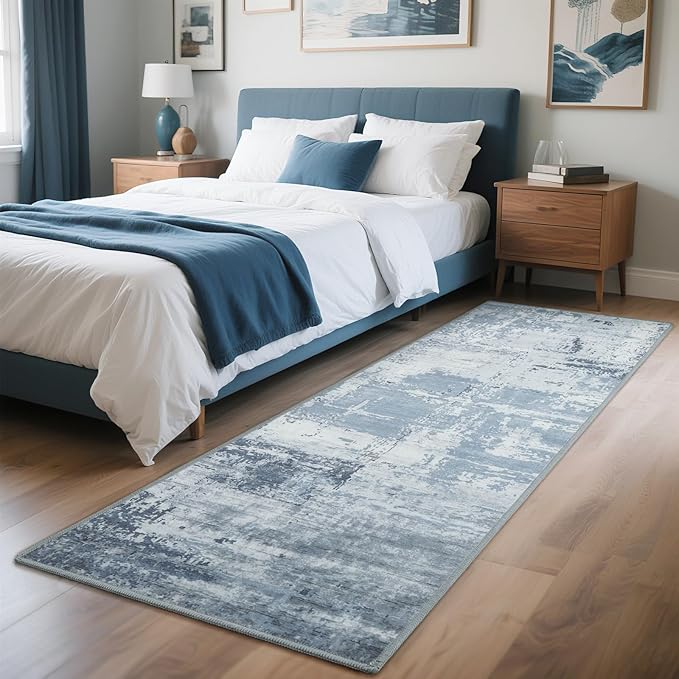 HOMORE 2x8 Runner Rug for Kitchen Hallways Runners Rugs,Blue Long Rug Non Slip Washable Rugs for Entrway Soft Abstract Carpet for Entrance Bedroom Living Room Bathroom