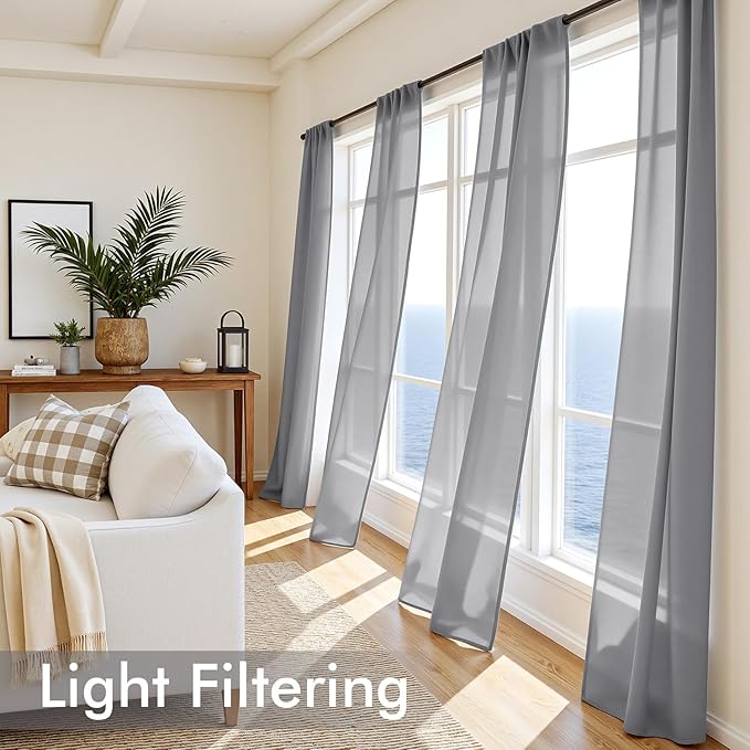 MIULEE Dark Grey Sheer Curtains 84 Inches Long, 4 Panels Set, Rod Pocket Light Filtering Window Drapes for Bedroom and Living Room, Elegant Airy Fabric, 42 x 84 Inches