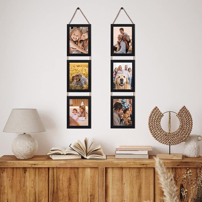 Lavezee 5x7 Picture Frames Collage Wall Decor, Black 6 Opening 5 by 7 Vertical Picture Frame for Wall Hanging, Multiple 5 x 7 Frames for Wedding Birthday Thanksgiving Mother's Day