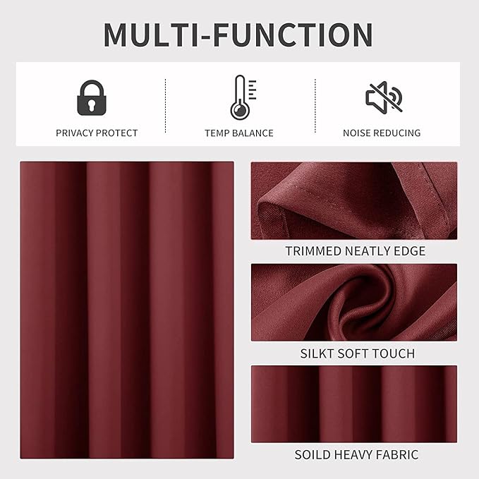 Joydeco Blackout Curtains 90 Inch Length 2 Panels Set, Thermal Insulated Long Curtains 2 Burg, Room Darkening Grommet Drapes for Living Room Bedroom Window (W52 x L90 Inch, Burgundy Red)