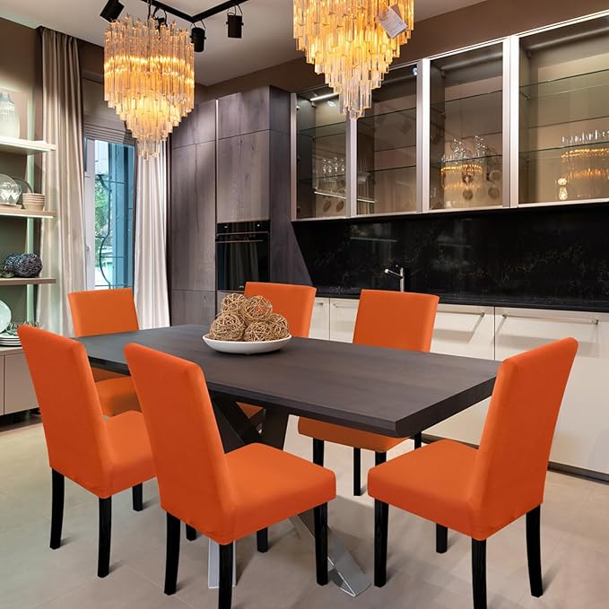Chair Covers,Stretch Dining Room Chair Covers Set of 6, Removable Washable Kitchen Chair Covers for Dining Room 6 Pack, Dining Chair Slipcovers for Home, Hotel, Banquet, .Orange