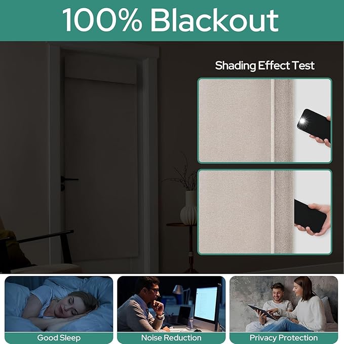HOMEIDEAS 100% Natural Linen Blackout French Door Curtains, Privacy Door Window Curtains, 30 X 40 Inch Room Darkening Blinds, Thermal Insulated Shades for Bedroom, 1 Panel