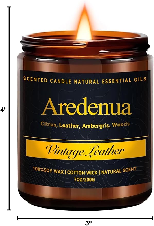 Vintage Leather Scented Candle - Masculine Luxury Soy Candle for Home, Hand Poured Candle Gift for Women & Men, Long Lasting Masculine Leather Scent - Vintage Inspired Home Fragrance