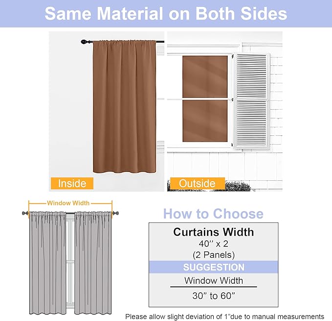 Simplebrand Ava Sun Baked Blackout Curtains for Bedroom 96 Inches Long 2 Panels, Solid Thermal Insulated, Energy Saving Living Room Window Treatment Curtains Blackout Drapes, W40 x L96 Inch, Sun Baked