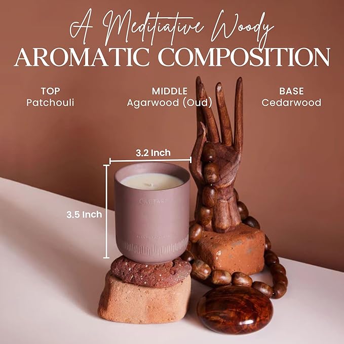 CAFTARI Luxury Aromatherapy Candle | Oudh, Cedarwood & Patchouli | 60 Hour Burn | Clean Coconut Soy Wax | Vegan, Gift-Ready Candle for Stress Relief, Home Spa Feel | Scent of Nirvana
