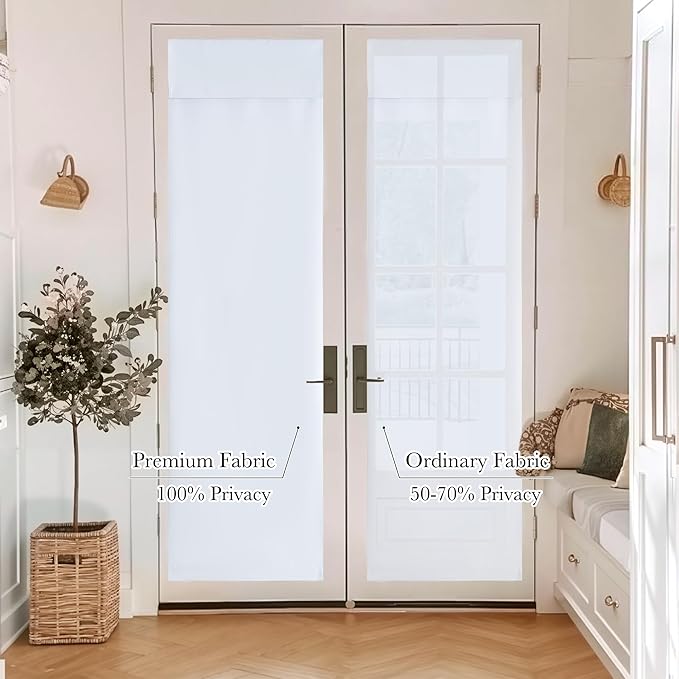 RYB HOME 100% Blackout Door Curtain for French Door, Privacy Shade for Bedroom Office Kids Nursery Window, W30 x L40 inches, 1 Panel, White
