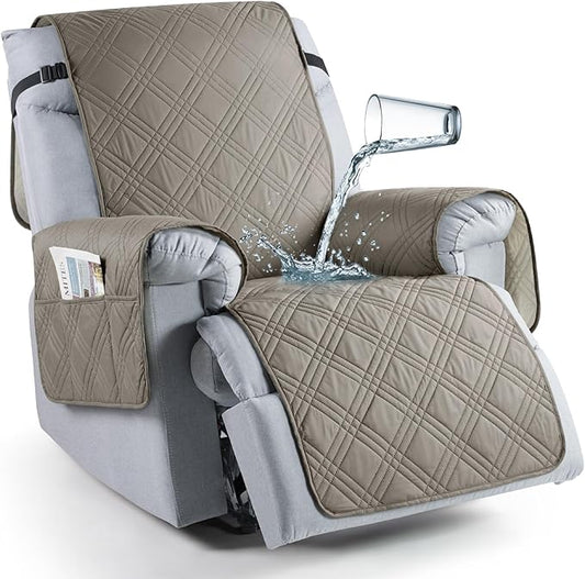 TAOCOCO 100% Waterproof Recliner Chair Covers, Non Slip Recliner Covers for Recliner Chair with Pocket, Washable Reclining Chair Cover Furniture Protector for Kids,Dogs(25'', Light Brown)