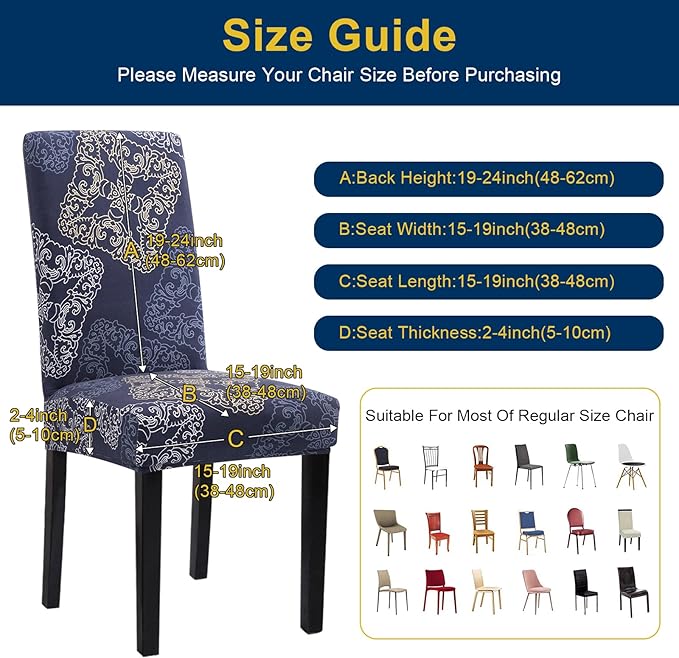 Chair Covers, Stretch Kitchen Dining Room Chair Covers Set of 6, Removable Washable Dining Chair Slipcovers for Home, Hotel, Banque