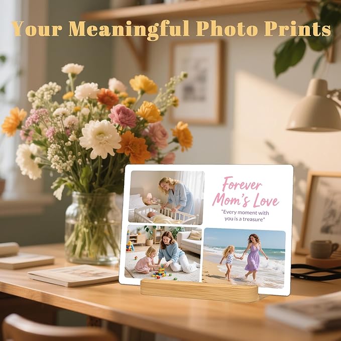 Custom Metal Photo Prints，Personalized Your Own Picture Frame, Customize Photo Prints with Wooden Base，Personalized Metal Picture Gift for Lovers，Family，Boyfriend，Friends