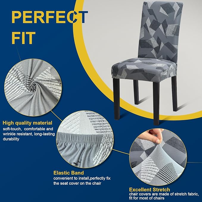 Chair Covers for Dining Room Set of 4, Dining Chair Covers, Kitchen Chair Covers, Stretch Removable Washable Dining Chair Slipcovers for Home, Hotel, Banquet, Grey Irregular Shapes
