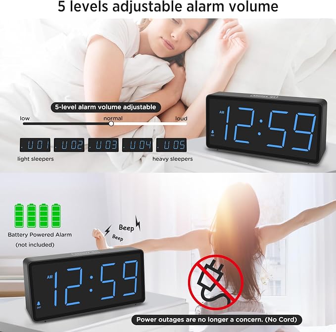 Peakeep Battery Operated Digital Alarm Clock for Bedrooms Big Numbers - Image 4