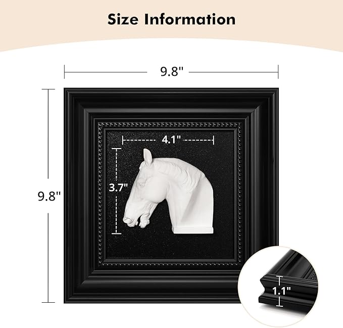 FOLKOR LIFE Black and White Framed Wall Art Sculpture for Home Vintage Decor, Horse Head Wall Decor Statue, Hanging Wall Plaque for Modern Farmhouse Living Room, Bedroom Decoration