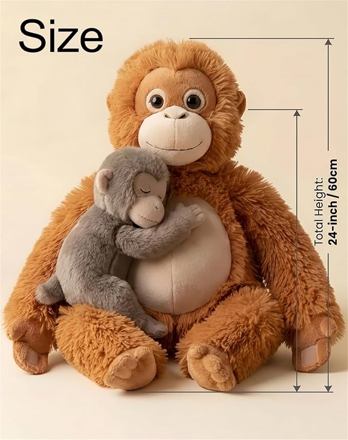 24-inch Mama Punch Monkey Plush Toy, Baby Monkey & Orangutan Plush Stuffed Animal, Protect Punch Orangutan Stuffed Animal, Cute Monkey Holding Plush Toy