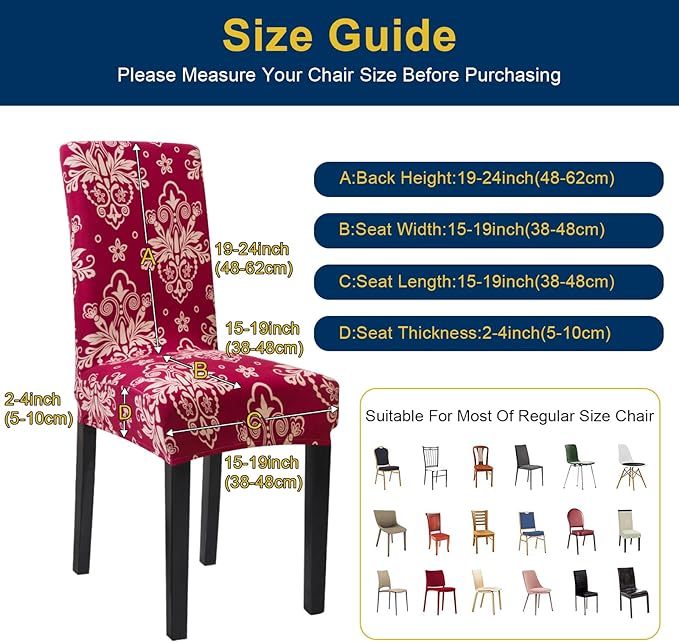 Chair Covers, Stretch Kitchen Dining Room Chair Covers Set of 6, Removable Washable Dining Chair Slipcovers for Home, Hotel, Banquet