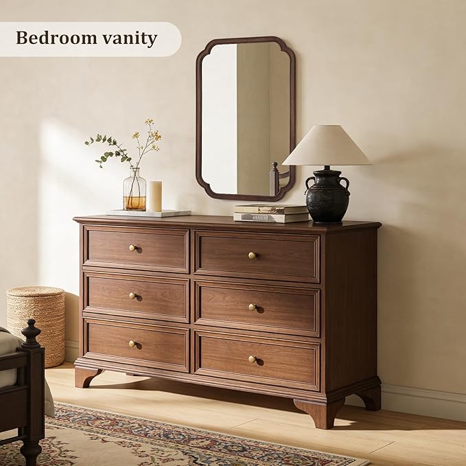 WallBeyond Wood Bathroom Mirror for Wall Mounted with Rounded Corner Wood Frame for Entryway, Living Room or Bedroom Home Decor Vertical or Horizontal Hanging [24" x 36" Walnut Color]